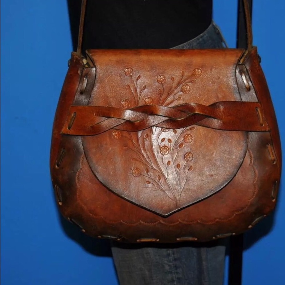 COPY - 🌷GREAT VINTAGE BROKEN LOOK LEATHER HANDBAG ~EUC~